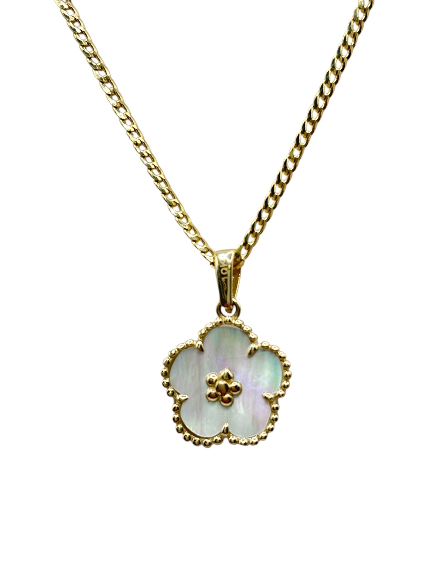10k Gold Cuban Chain with flower pendant 20in 1.8mm