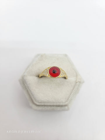 10K Gold Red Eye Ring. Size 7. CZ Stone