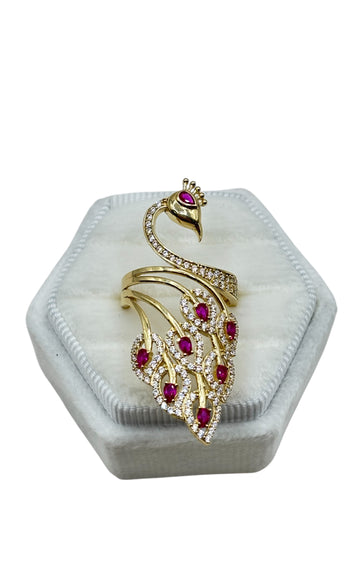 14k Peacock Ring with cz stones size 7