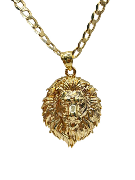 10k Gold solid Cuban Chain with pendant of Lion 22in 4.6mm