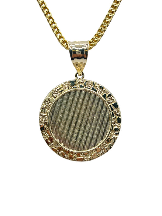 10k gold Franco chain with picture pendant ,nugget style 20in 2mm