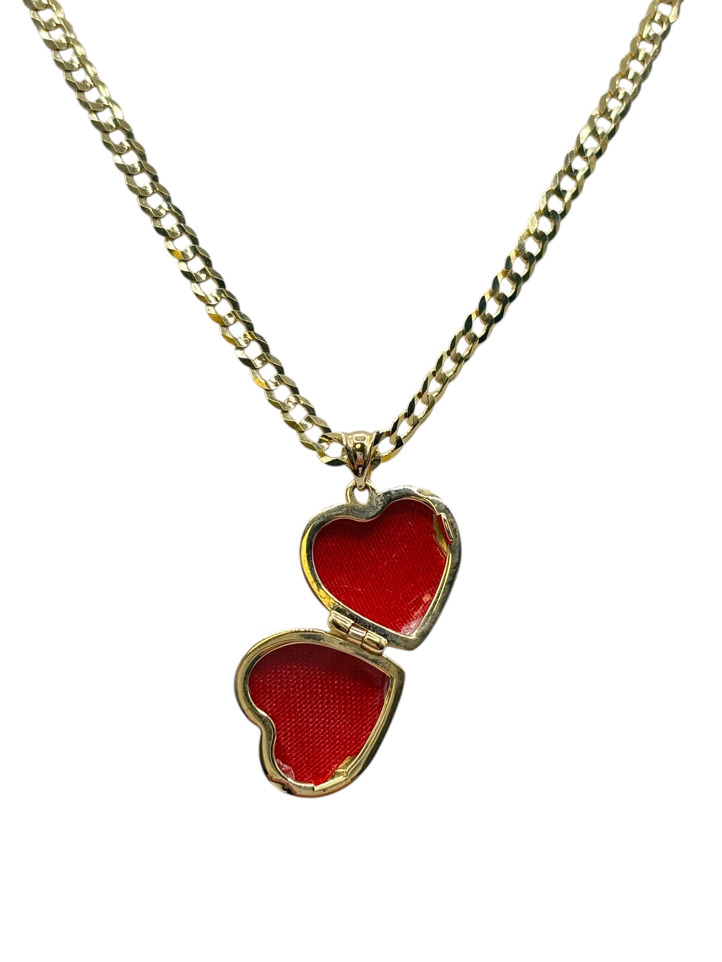 10k gold Cuban chain with heart pendant ,for photo ,22in 3.2mm