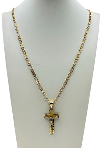 14k gold Figaro chain with cross pendant 26in 3.5mm