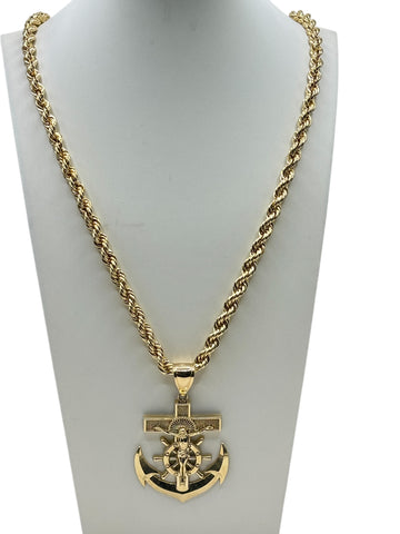10k Rope Chain with anchor pendant 22in 5.5mm