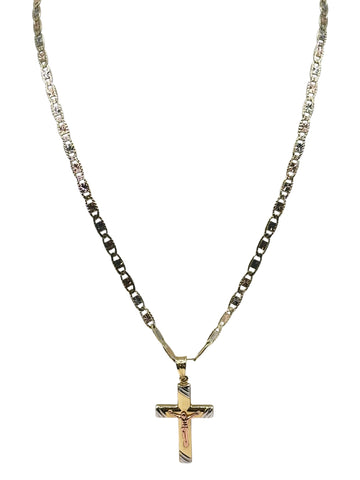 10k Tricolor chain with crucifix pendant 22in 4mm