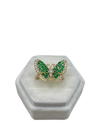 14k Butterfly ring with green cz stones size 8