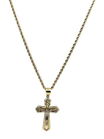 10k gold rope chain with crucifix pendant 24in 2.9mm