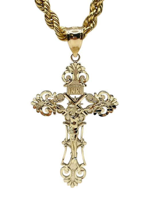 10k gold rope chain with crucifix pendant 24in 4.7mm