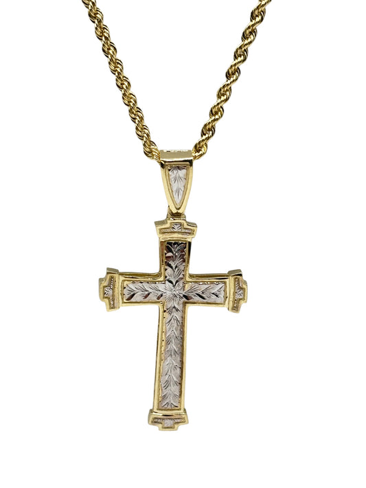 10k gold rope chain with cross pendant 24in 2.4mm