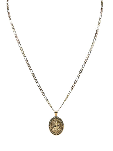 10k Gold fígaro Chain with Santa Bárbara pendant 22in 2.8mm