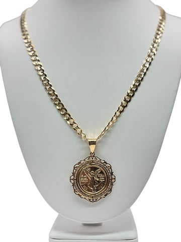 10k Gold Cuban chain with centenary pendant. 24in 7mm