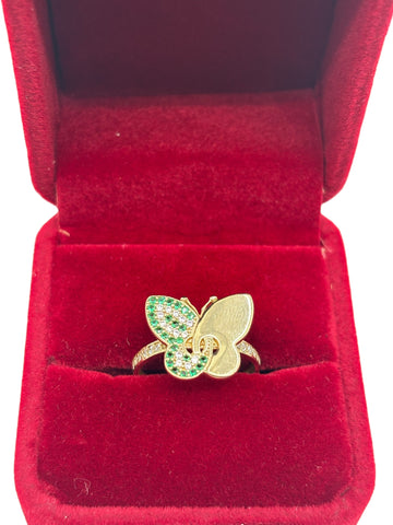 10k gold ring of butterfly with green and withe cz stones .size 7