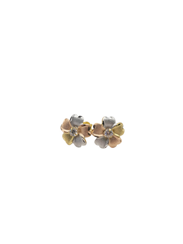 10K gold earrings. Large 3-color flowers