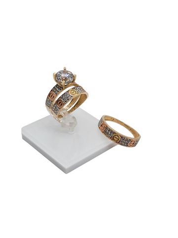 10k gold wedding trio for him and her with CZ stones
