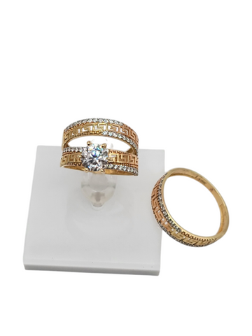 10k gold wedding trio for him and her with CZ stones