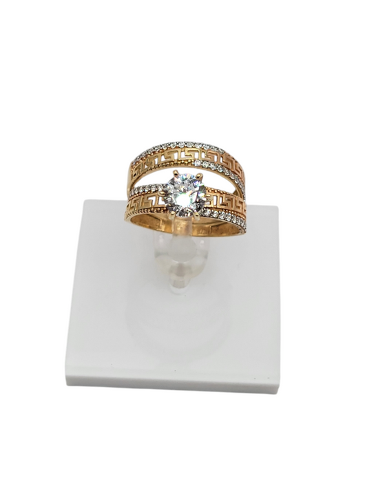 10k gold wedding trio for him and her with CZ stones