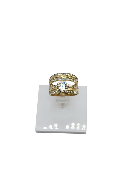 10k gold wedding trio for him and her with CZ stones