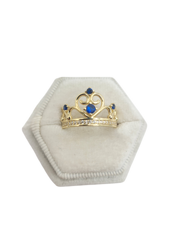 10K Gold Ring Blue Heart. Size 7, CZ Stone