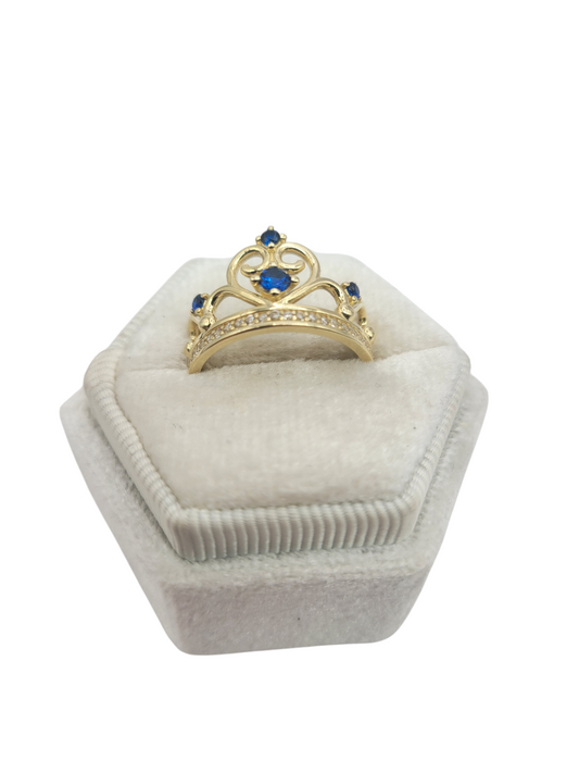 10K Gold Ring Blue Heart. Size 7, CZ Stone