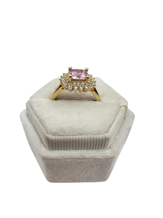 10K gold ring, pink flower. Size 7.5 CZ stone