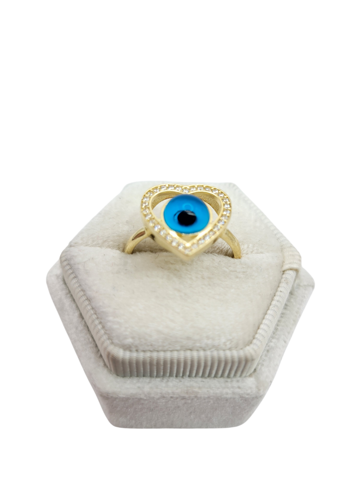 10K gold ring, blue eye in heart. Size 7. CZ stone.