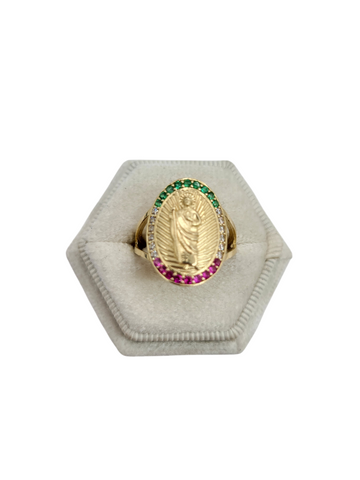 10K Gold Ring San Judas Mexico Colors.. Size 7. CZ Stone