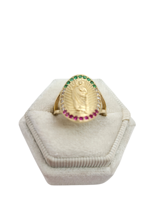 10K Gold Ring San Judas Mexico Colors.. Size 7. CZ Stone