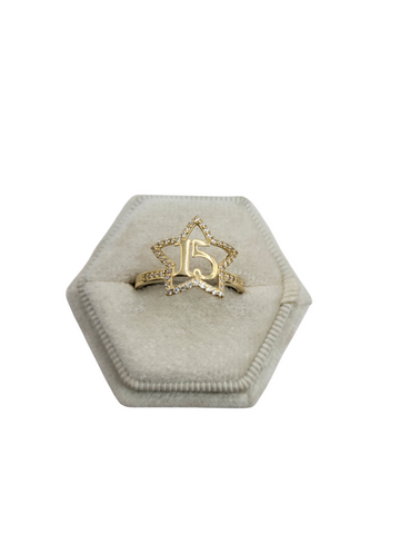 10K gold ring, 15 years star. Size 7.5. CZ stone