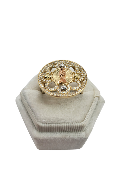 10K gold ring, Santa Muerte. Size 8. CZ stone