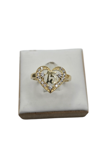 10k gold Quinceanera Ring Heart Style, CZ Stones size 7.5