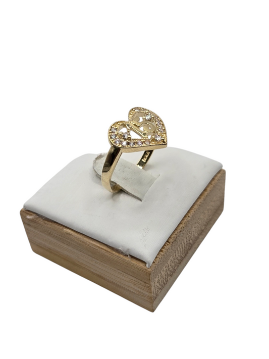 10k gold Quinceanera Ring Heart Style, CZ Stones size 7.5
