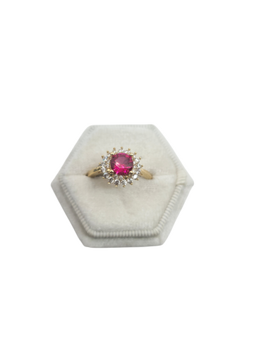 10K Gold Ring. Red Rose. Size 7. CZ Stone