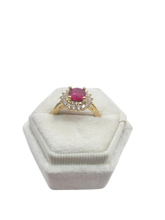 10K Gold Ring. Red Rose. Size 7. CZ Stone