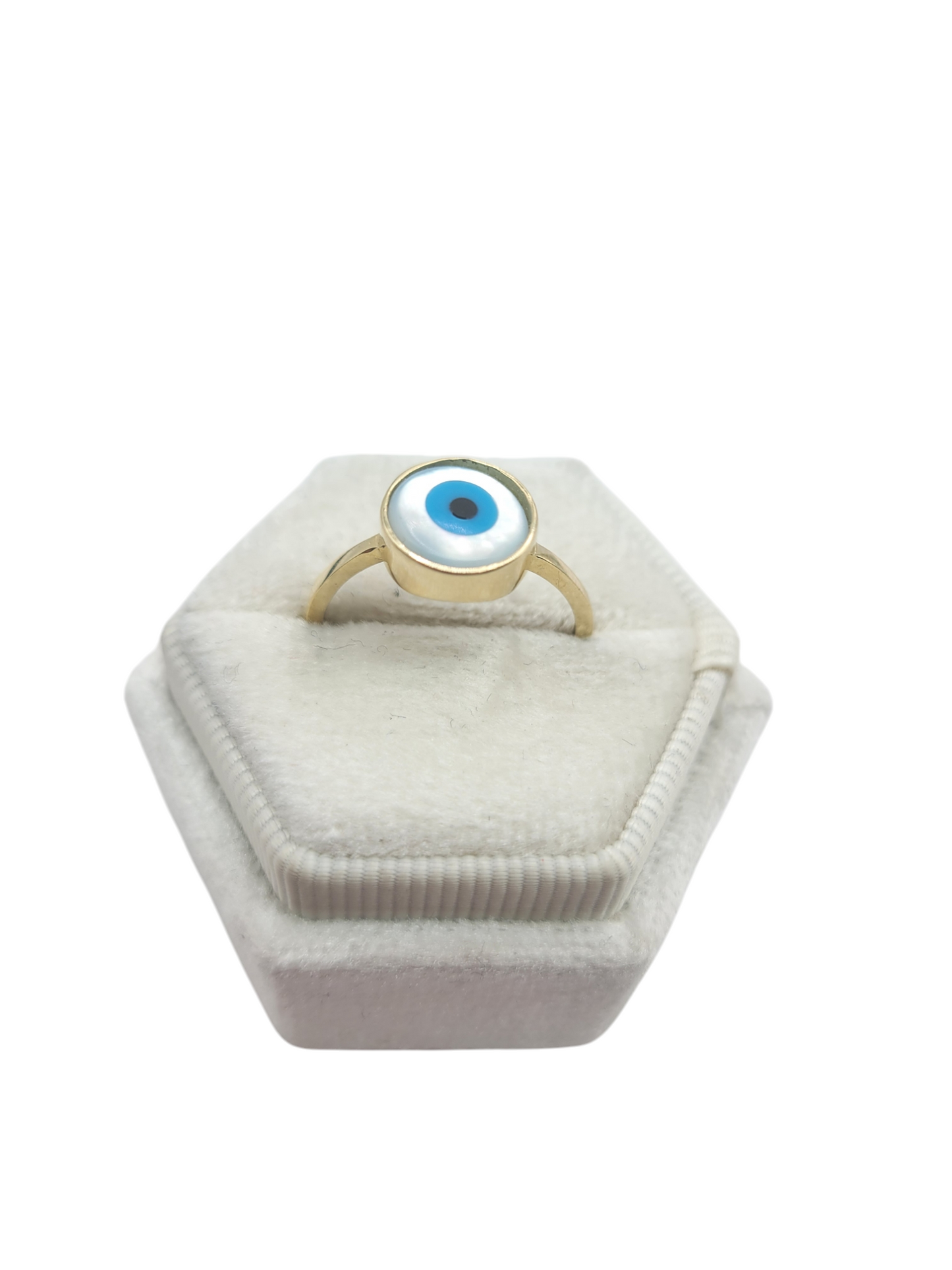 10K gold ring. Blue round eye.Size 7.5. CZ stone