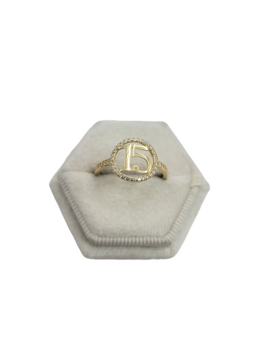 10K Gold Ring. 15 Years Round. Size 7.5. CZ Stone