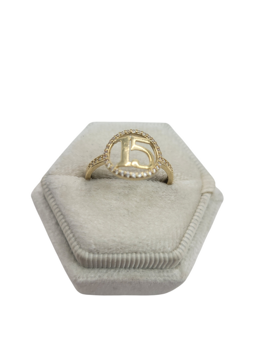 10K Gold Ring. 15 Years Round. Size 7.5. CZ Stone