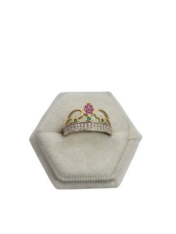 10K Gold Ring. Crown Style. Size 7. CZ Stone