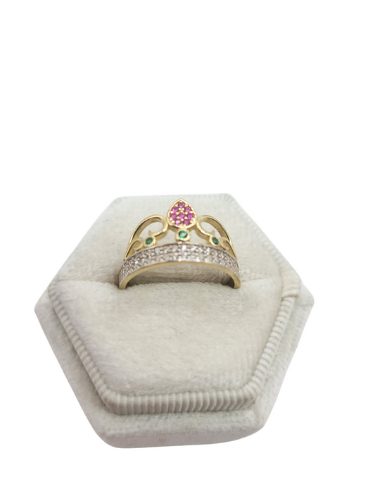 10K Gold Ring. Crown Style. Size 7. CZ Stone