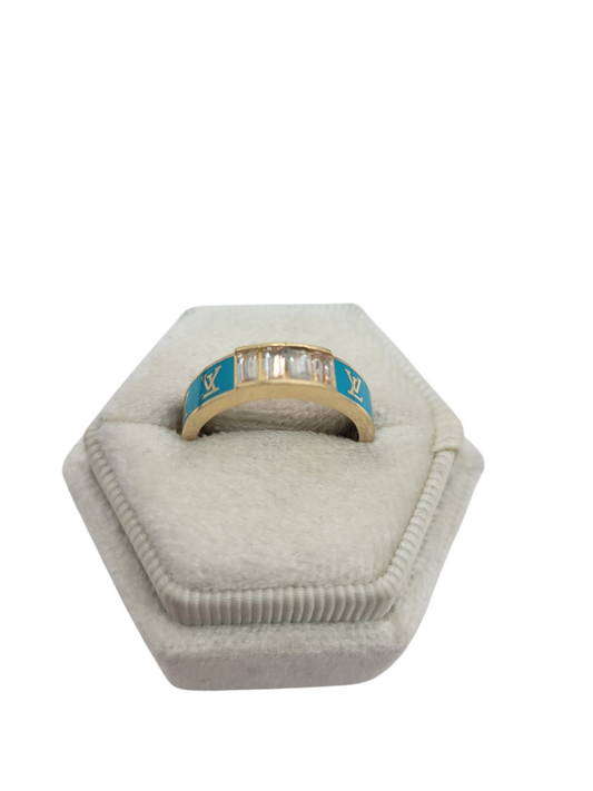 10K Gold Ring. LV Blue. Size 7. CZ Stone