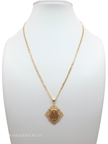14K Gold Chain. Medal Pendant. 18in 4mm