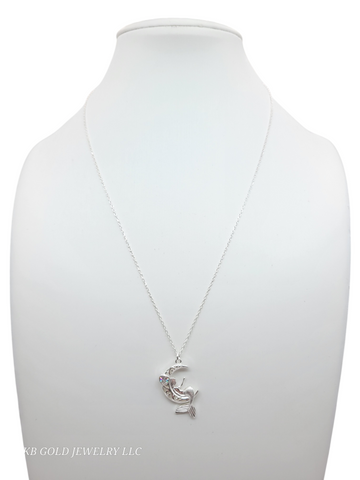 925 Sterling Silver Chain. Mermaid Pendant. 16-18in. 1mm
