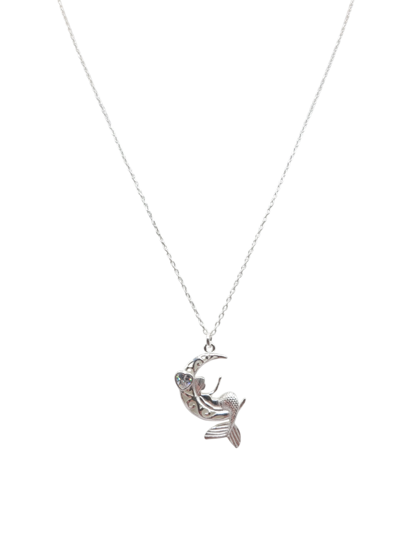 925 Sterling Silver Chain. Mermaid Pendant. 16-18in. 1mm