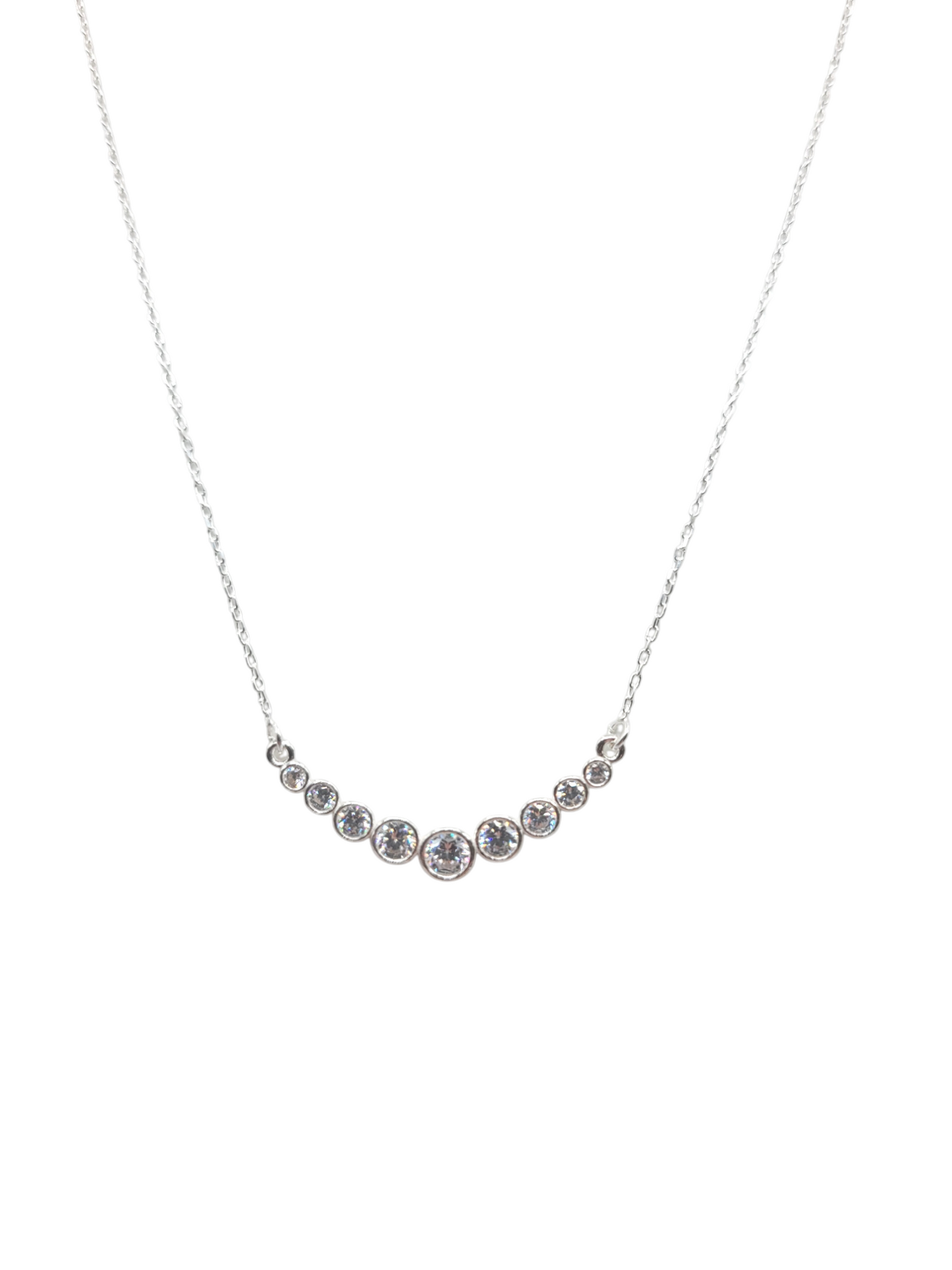 925 sterling silver chain. White circle pendant. 16-18in. 1mm