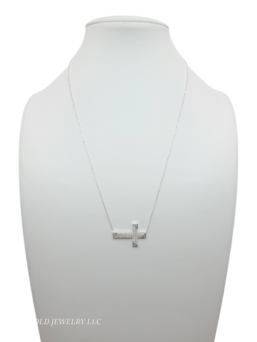 925 sterling silver chain. White CZ stone cross pendant. 19in. 1mm