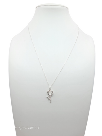 925 sterling silver chain. Rose pendant. 19in. 1mm.