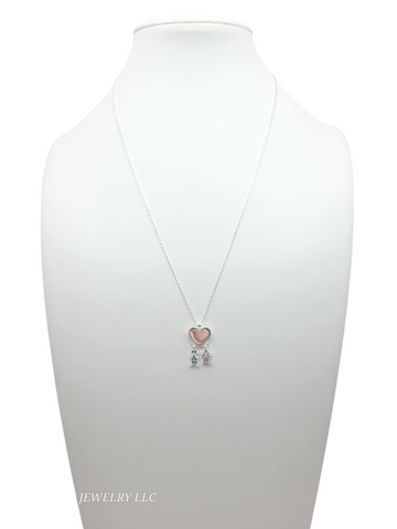 925 silver chain. Heart pendant with children. 18in. 1mm