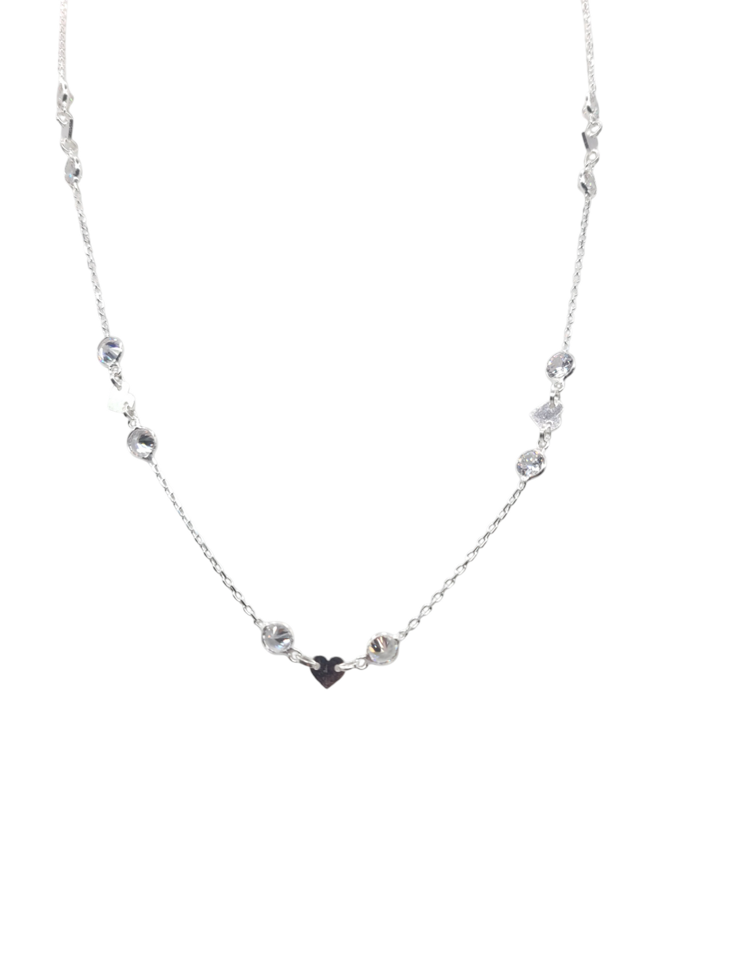 925 sterling silver chain. Heart design and CZ stone. 19in. 2mm.