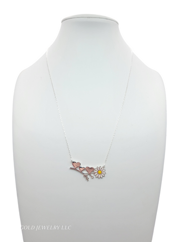 925 sterling silver chain with sunflower and heart charm. 18in. 1mm.
