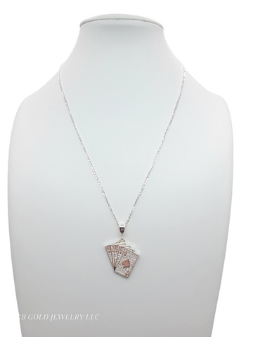 925 silver chain. Playing cards pendant. 18in. 1mm