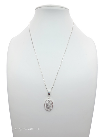 925 silver chain. Virgin Guadalupe pendant. 18in . 1mm